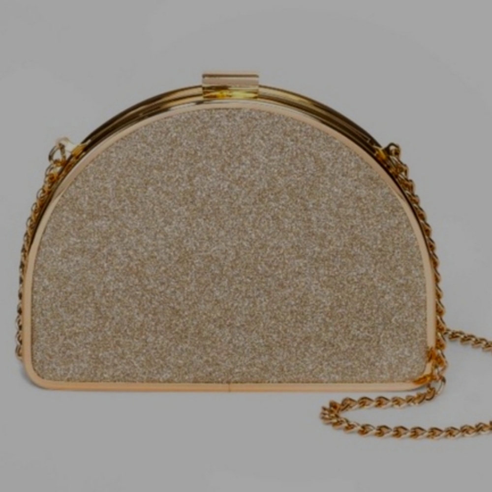 Half Moon Glitter Mini Pushlock Clutch